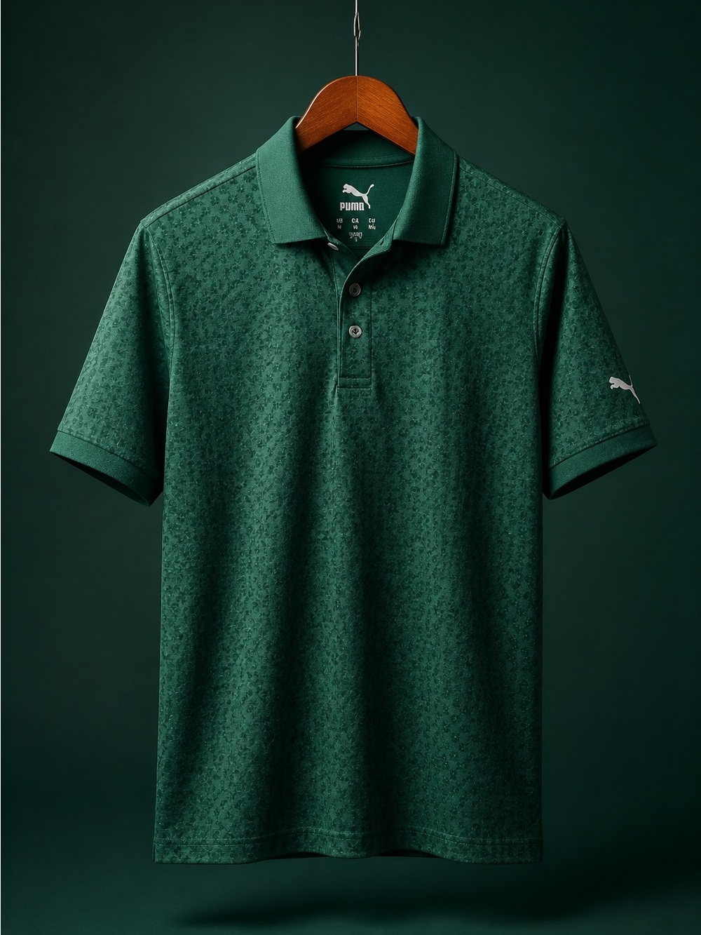 Puma Men's Dark Green Polo with Subtle Pattern